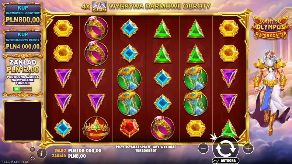 Gates of Olympus Super Scatter, ekran gry Gates of Olympus Super Scatter, ekran gry