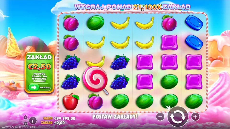Sweet Bonanza, ekran po spinie