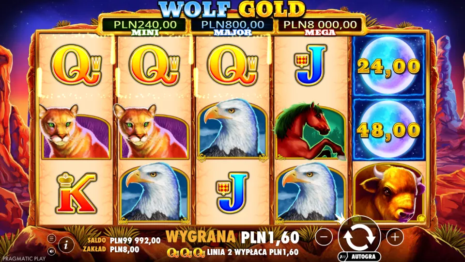 Wolf Gold, ekran po spinie
