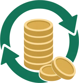 Stos monet ze strzałką zwrotu, symbol cashbacku