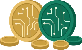 Złota i zielona moneta, symbol kryptowalut w kasynie