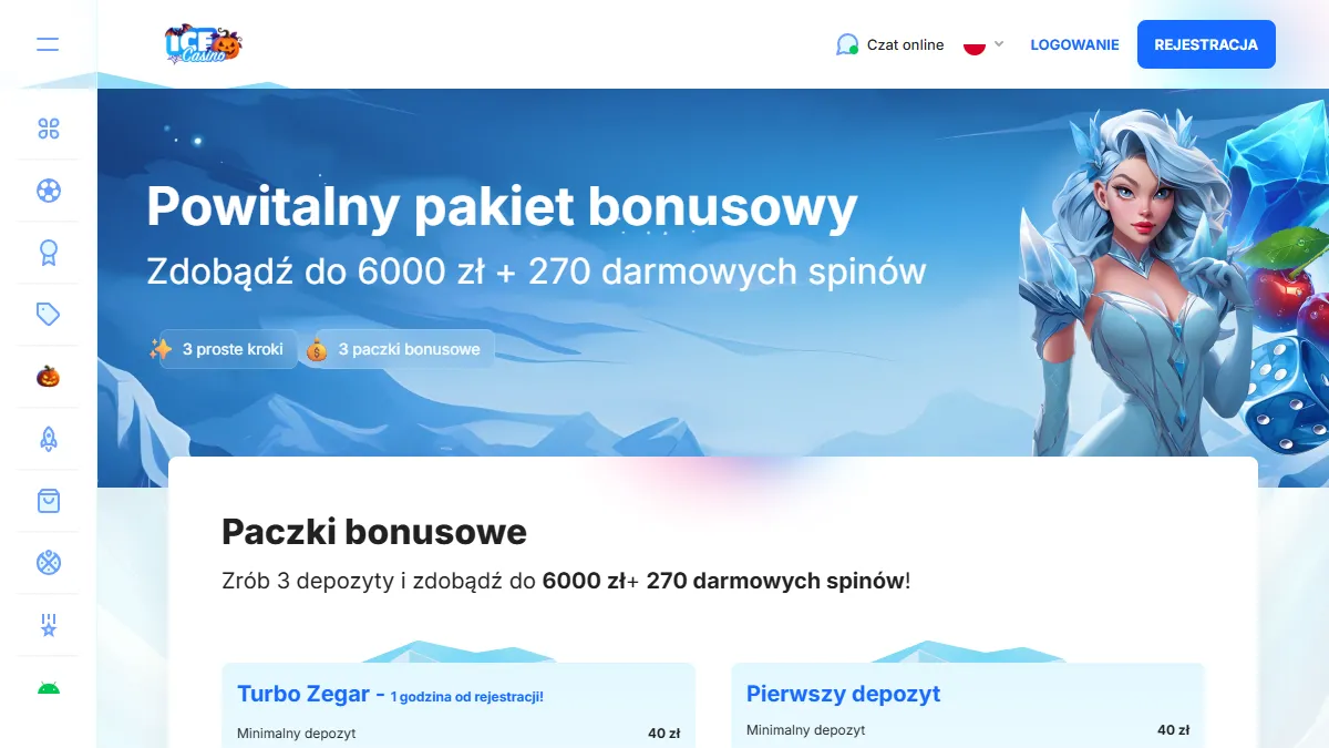 Pakiet powitalny Ice Casino do 6000 zł i 270 darmowych spinów
