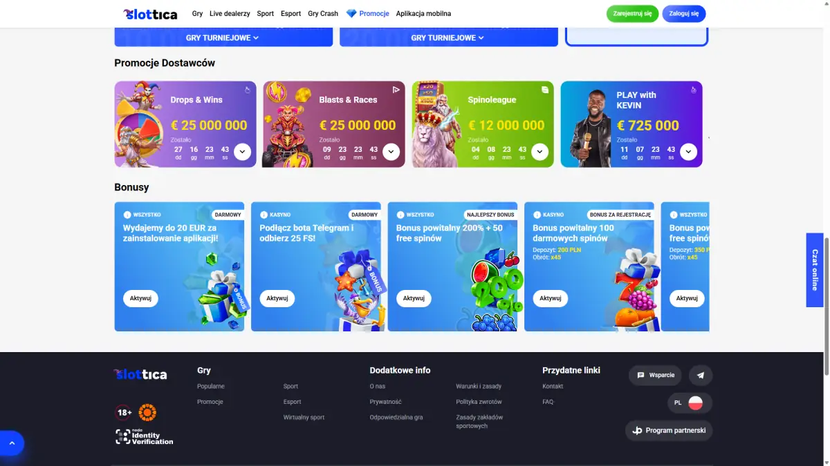 Lista bonusów w Slottica Casino